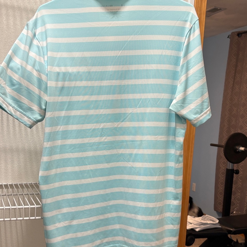 Under Armour Aqua and White Striped Polo - black logo - Picture 8 of 8